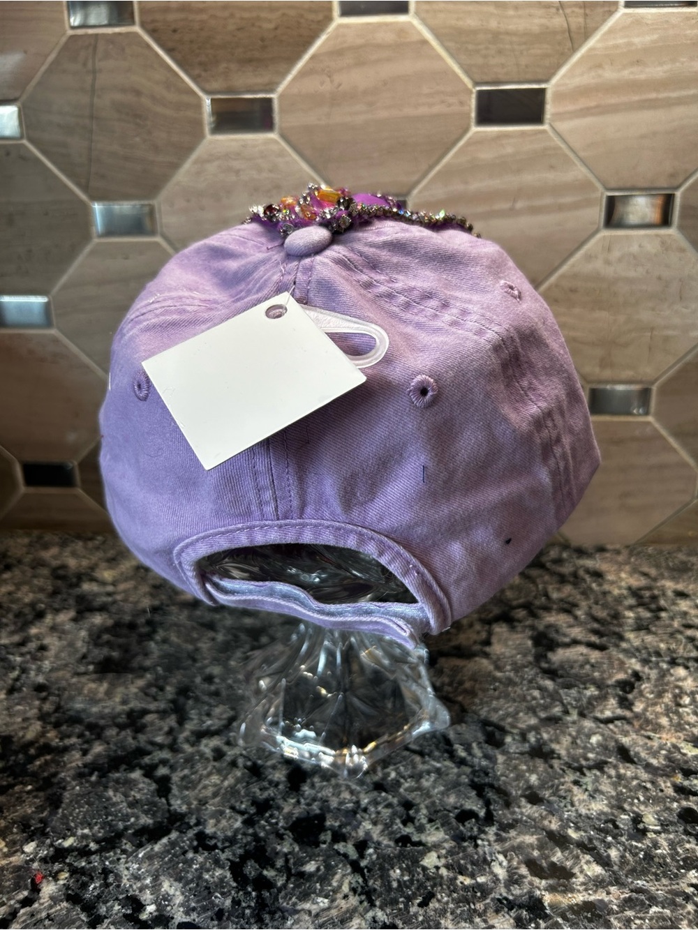 OOAK Bling Rhinestone Lavender Baseball Cap Handcrafted Festival Glam Hat - Picture 6 of 9